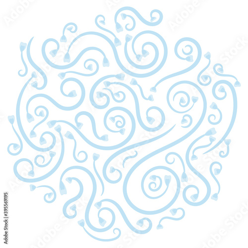 background of blue lines curls with heart-shaped tips