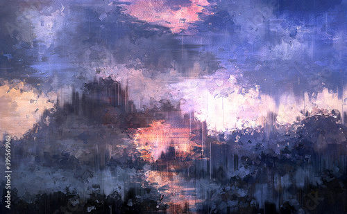 Abstract background with brush strokes in grunge digital colorful painting style.