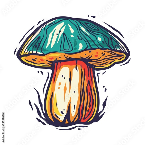 Colored element of boletus. Seasonal autumn vector illustration of mushroom for any kinds of design or vegan menu