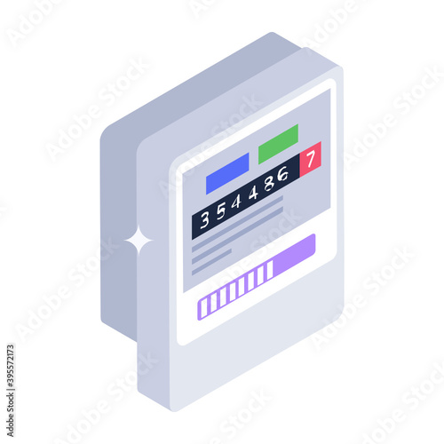 
Electricity supply system, isometric design of electric meter icon
