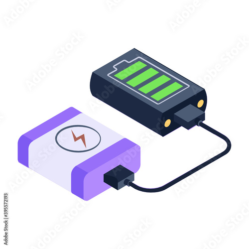 
Electronic power bank connected with smartphone, portable battery charge 
