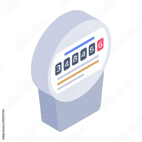 
Electricity supply system, isometric design of electric meter icon
