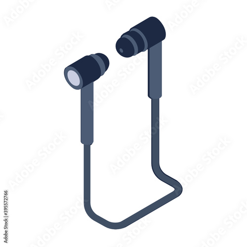 
A smartphone accessory to control audio functions, earphones isometric icon
