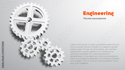 Gears 3d grayscale vector illustration. Abstract  industrial background.