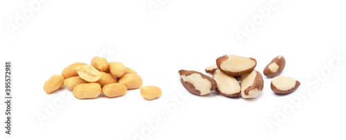Fresh peanuts and para nuts isolated on a white background