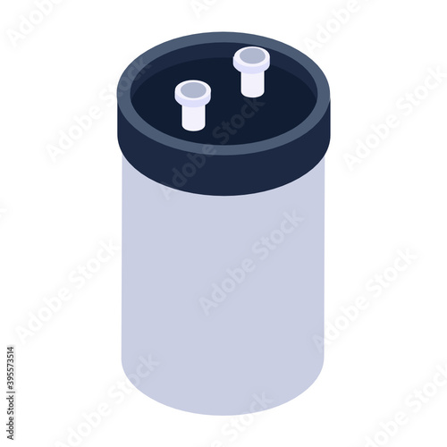 

Electronic component icon in isometric style, tube light starter 
