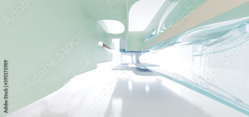 Obraz na płótnie Luxury parametric abstract architectural minimalistic background. Contemporary showroom. Modern colored glass exhibition tunnel. Empty gallery. Backlight. 3D illustration and rendering. w salonie