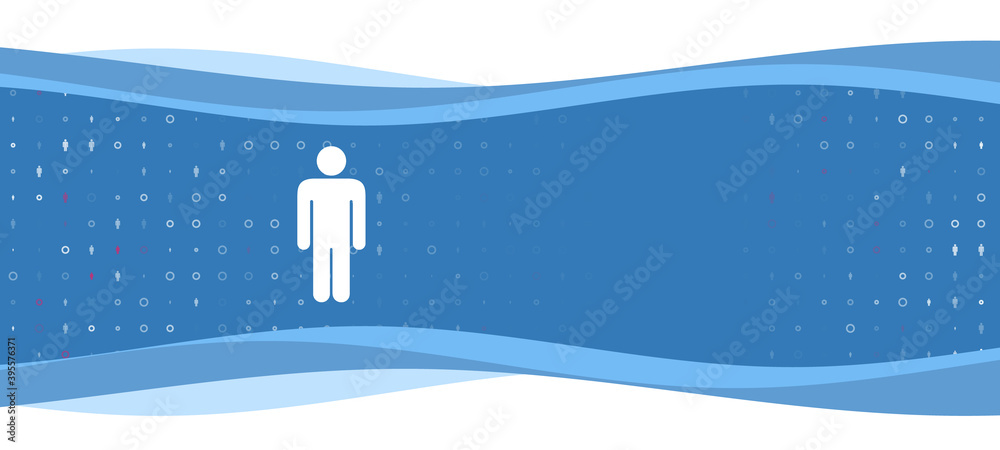 Blue wavy banner with a white man symbol on the left. On the background there are small white shapes, some are highlighted in red. There is an empty space for text on the right side