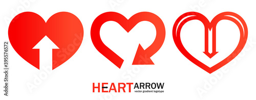 Abstract illustration with red heart and arrow logo for app design. Vector icon set.