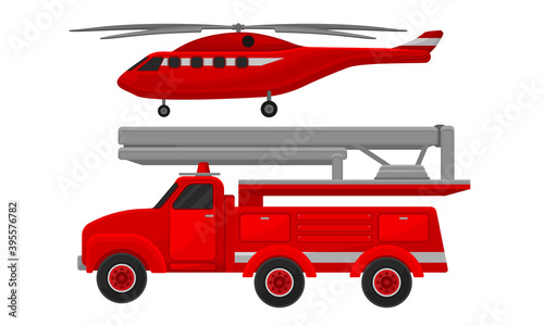 Firefighting Vehicles as Emergency Service for Fire Extinguishing Vector Set