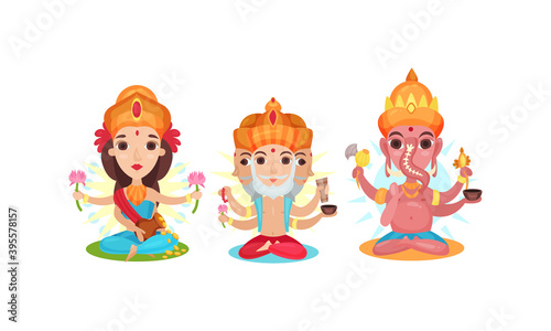 Indian Deity as Gods and Goddesses in Hinduism Vector Set
