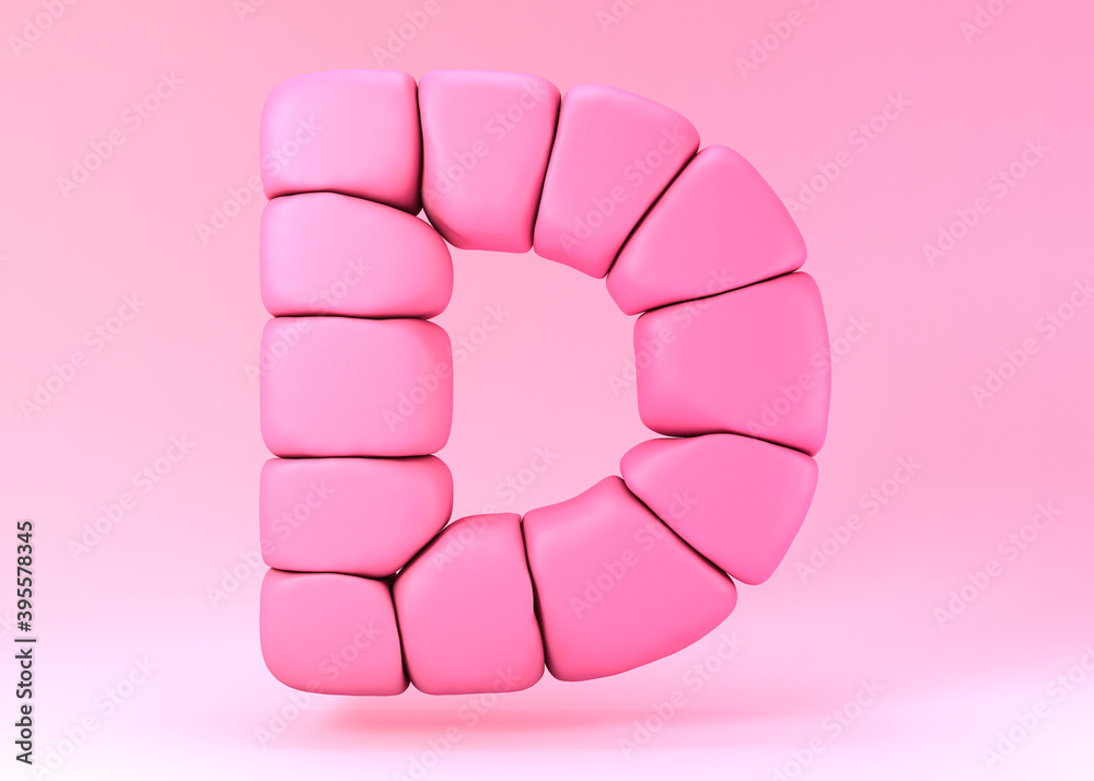 3d letter D pink bubble gum style.