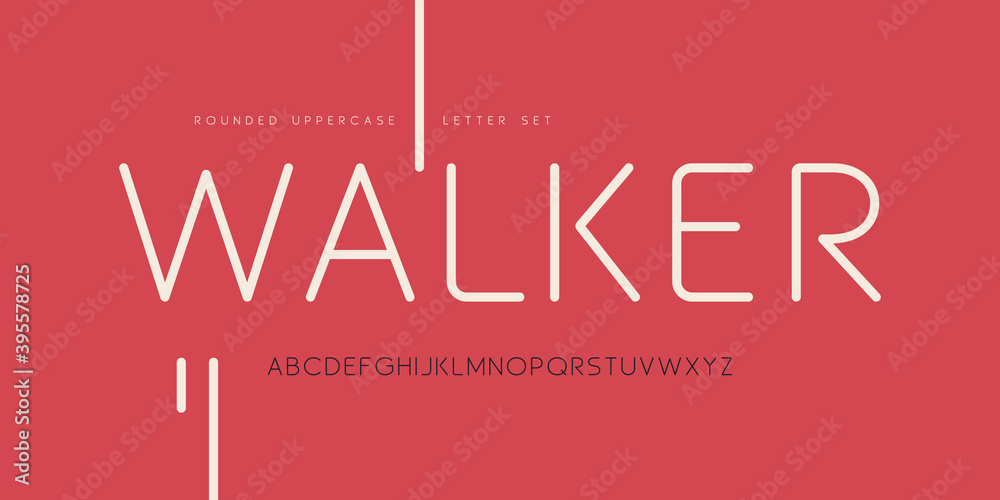 Vector rounded thin sans uppercase letter set, alphabet, typography