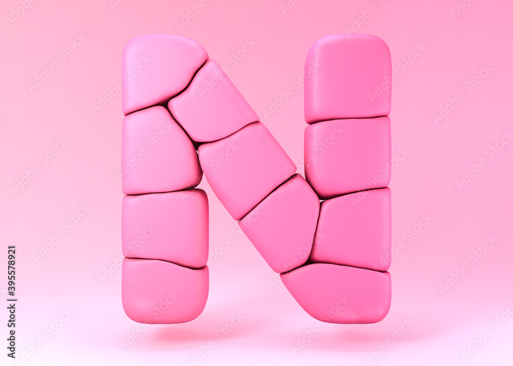 Pink inflated bricks 3d letter N Pink inflated bricks 3d letter N