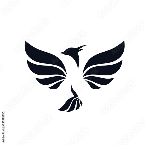 Phoenix magic bird logo fly wings icon sign template emblem Hand drawn Brave heraldic abstract modern design sport style Fashion print clothes apparel greeting invitation card poster banner flyer