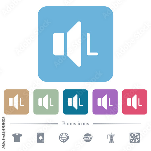 Left audio channel flat icons on color rounded square backgrounds