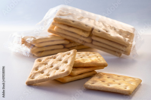 Gluten-free crackers packages ad crackers on a white background