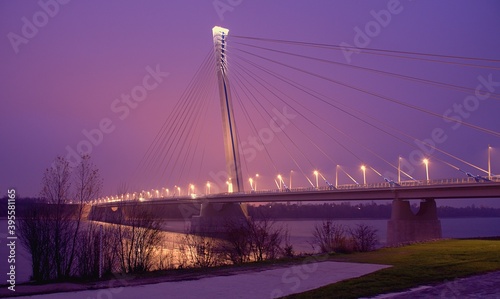 Monostor Bridge is a road bridge over the Danube connecting Komárno with Komárom. Photographed by the town of Komárno. photo