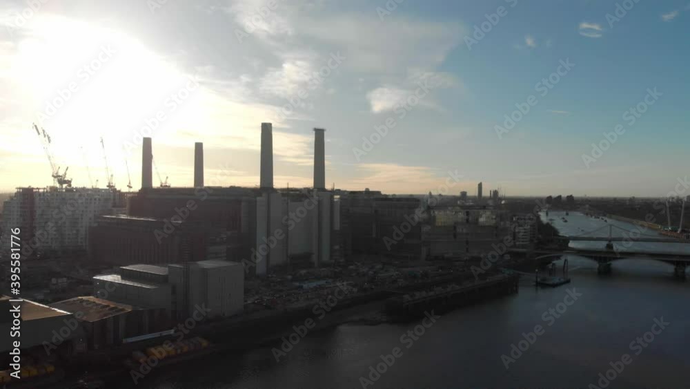 Cinematic Drone shot of Battersea power station London at sunset Cinematic Drone shot of Battersea power station London at sunset