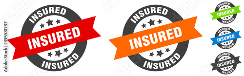 insured stamp. insured round ribbon sticker. tag