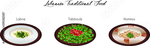 Set of Lebanese Arabic Middle-Eastern Traditional Food - Illustrations, Icons, Isolated