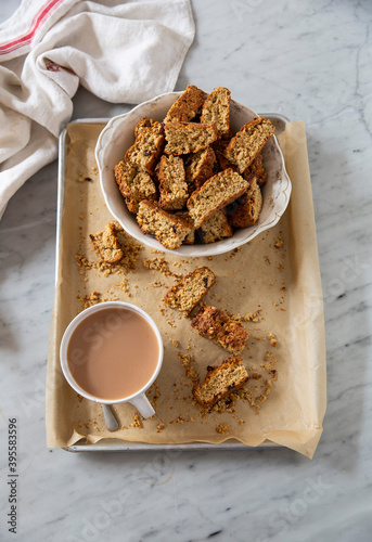 Muesli rusks and tea