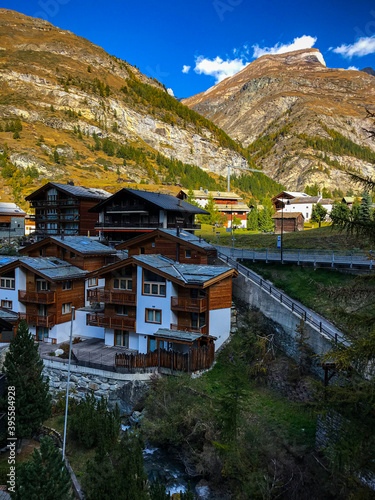 Fantastic view of the city of Zermatt , Switzerland on the background of the mountains. Popular tourist attraction. World of beauty. Zermatt, Switzerland