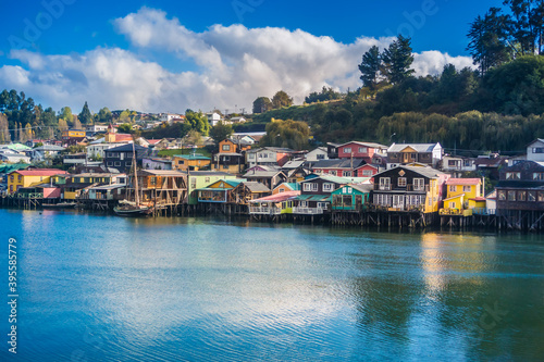 Traditional houses on stilts in Castro, on the island of Chiloe, Chile.