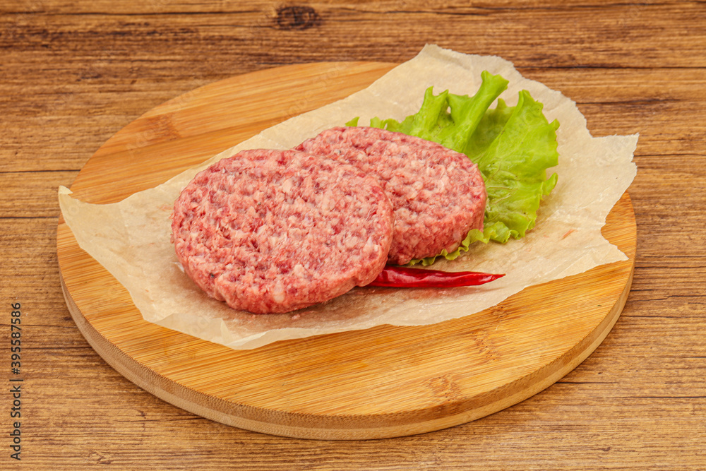 Raw beef cutlet for burger Raw beef cutlet for burger