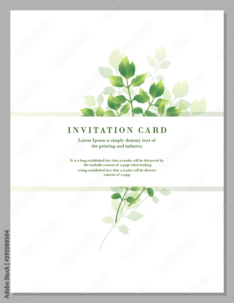 Wedding invitation, invitation floral template. Design: green leaves, greenery, frame. Typography. Vector illustration