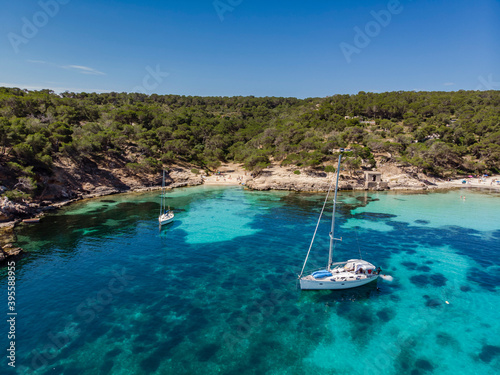 sailboat at anchor  Cala Portals Vells  Calvia  Mallorca  Balearic Islands  Spain