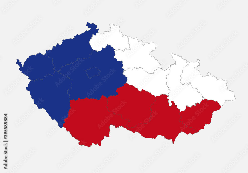 Map of the Czech Republic in the colors of the flag with administrative divisions blank