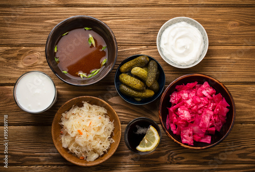 Fermented foods and drinks: kimchi, pickles, sauerkraut, miso soup, kombucha, yogurt, kefir