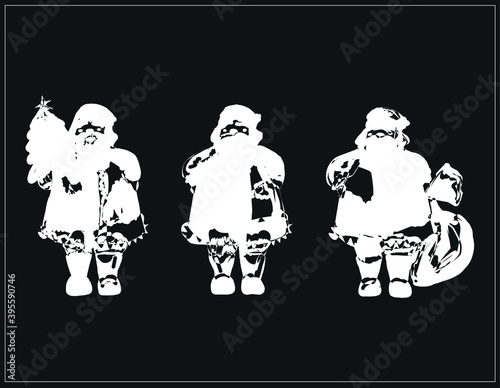 New Year Christmas. Winter holidays. Santa Claus with a Christmas tree, with a bag of gifts. Postcards, winter site design. Vector isolated images.	