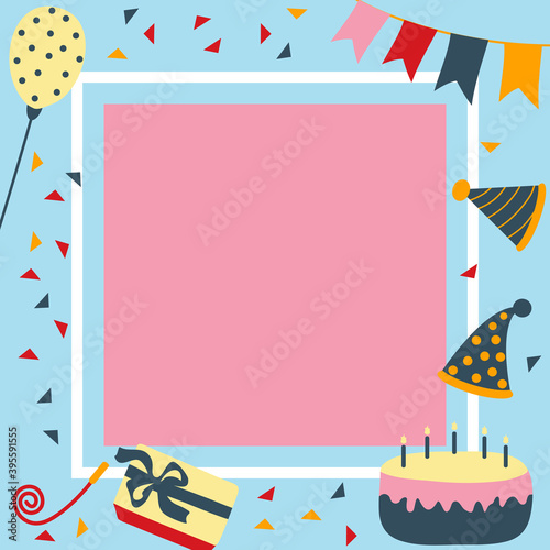 Birthday and party card in square vector