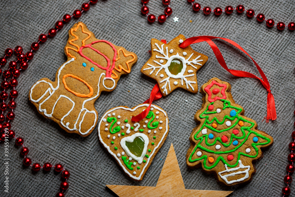 Assorted fresh gingerbread cookies without harmful ingredients for children