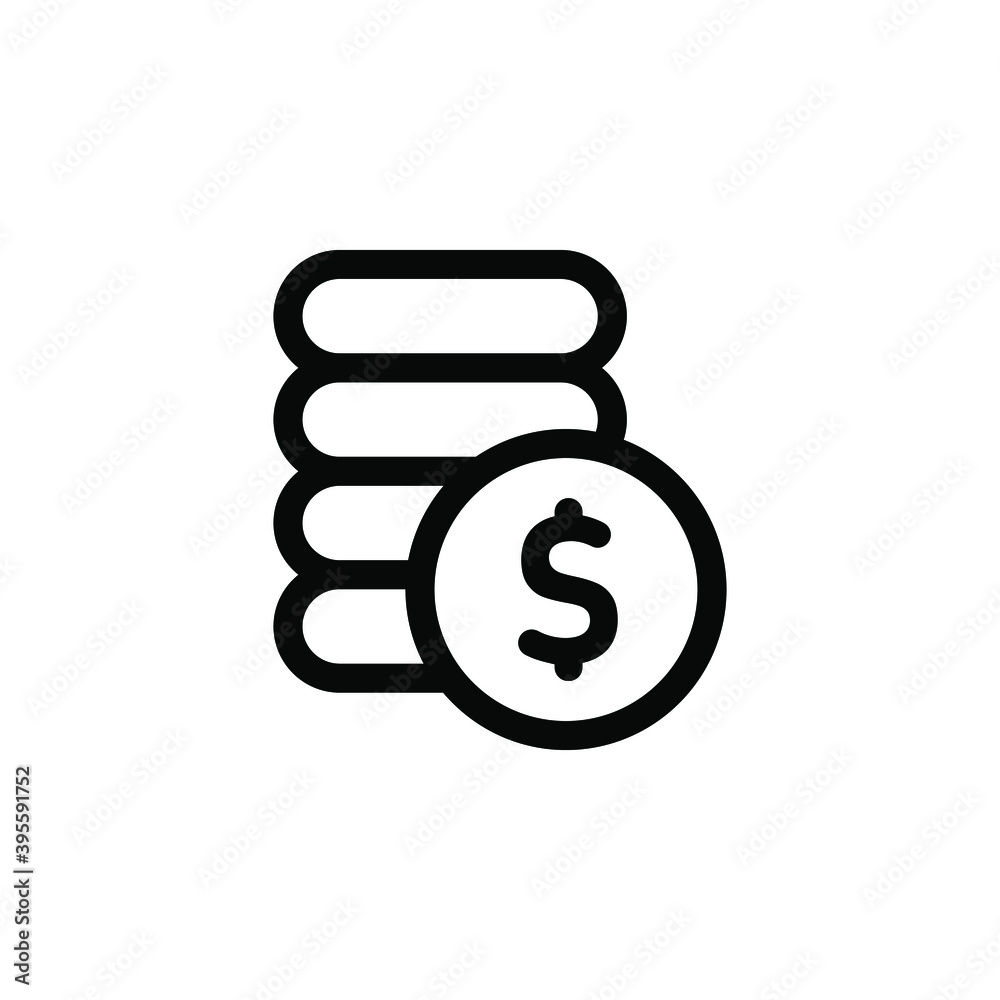 Stack of coins, money stacked, stash of money, saved money. Black Friday, Cyber Monday related single icon on white background, thin line, outline EPS Vector Stack of coins, money stacked, stash of money, saved money. Black Friday, Cyber Monday related single icon on white background, thin line, outline EPS Vector