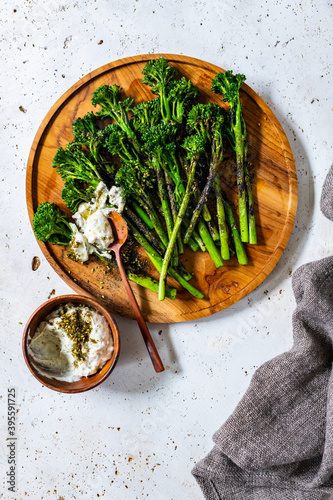 Barbecued baby broccolini photo