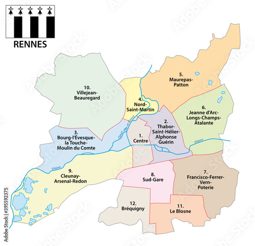 administrative vector map of Breton capital Rennes  France