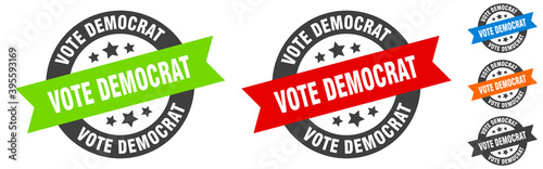 vote democrat stamp. vote democrat round ribbon sticker. tag