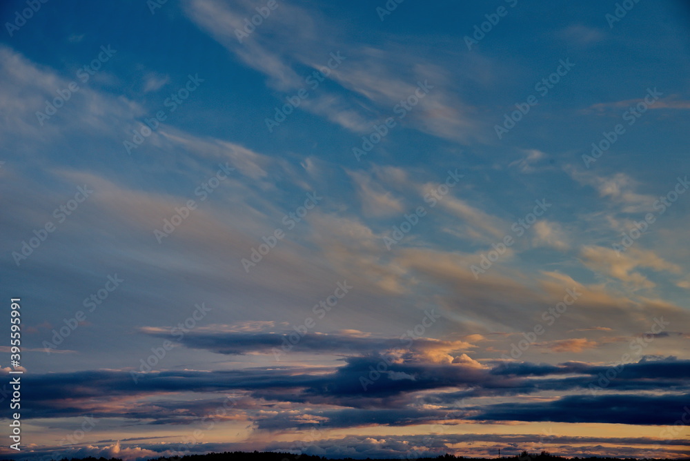 Russia. Republic of Karelia. Panorama of the evening sky over lake Ladoga near the city of Sortavala.