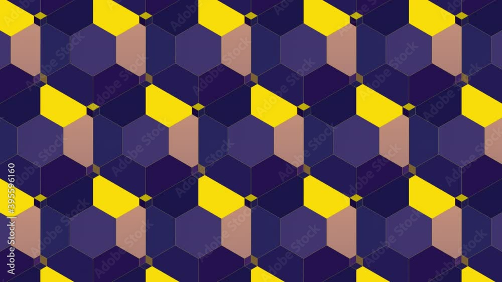Seamless purple-pink-yellow geometric shapes with small cubes.