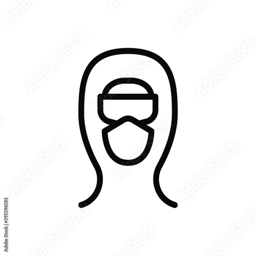 Illustration of a doctor during pandemic, doctor safety suit, covid-19 suit, flu related single icon on white background, thin line, outline EPS Vector