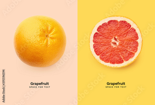 Two fresh grapefruits isolated on colorful background photo