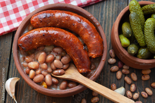 Tavche gravche traditional Macedonian dish. Baked beans with sausage