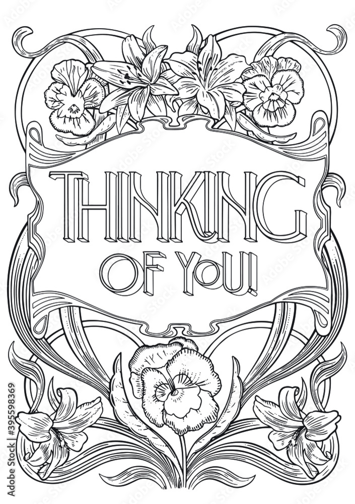 thinking-of-you-lettering-illustration-with-flowers-coloring-page-for-children-and-adults