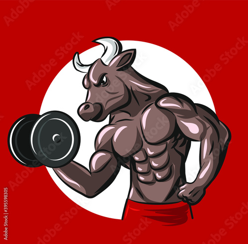 illustration of a athletic fitness muscle training bull