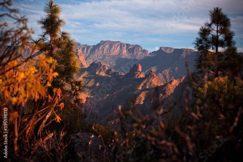 Red rocks in sunset light. Mountain landscape, Gran Canaria, Canary Islands, Spain