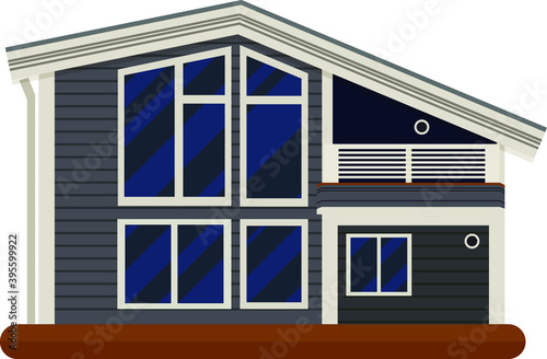 vector illustartion of wooden house isolated on white, modern home, building, city, village, flat style house, object for a game