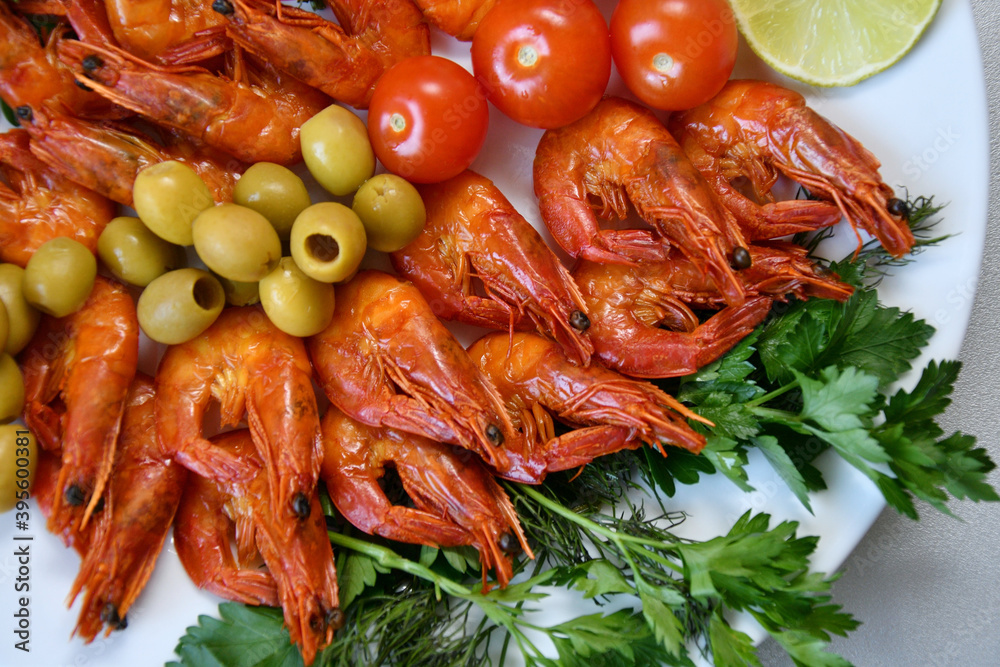 Cooked shrimp with fresh herbs Cooked shrimp with fresh herbs